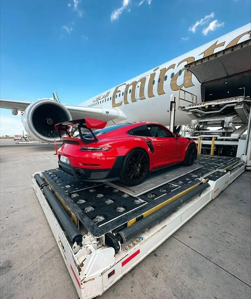A vehicle being loaded for air freight